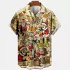 Camisa Retro de Cerveja Masculina Estampada 3D, Padrão para Beber Natal, Engraçado Street Top, Casual Manga Curta, Blusa de Botão, Roupas