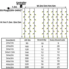 Cortina LED Fairy Lights, Natal Icicle Lights, festa de quarto, jardim, decoração do casamento da família, 220V - comprar online