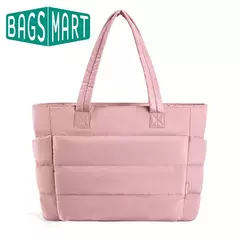 BAGSMART-Sacola acolchoada de algodão grande quadrado para mulheres, rosa, acolchoado feminino, bolsa de compras inchada, simples, diária - comprar online