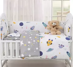 Universo Espaço Algodão cama do bebê Set, Crib Roupa de cama, Kids 'Bedroom Decor, Baby Girl and Boy's Crib, Bed Bumper, Bedsheet and Pillow, 6PCs - loja online