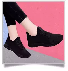 Tênis de plataforma antiderrapante respirável para mulheres, sapatos casuais, tênis de corrida coreano, preto, novo, moda, outono, 2024 - loja online