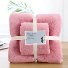 Imagem do 2 pcs/Set Luxo Super Large Toalha Alta Absorvente Soft Coral Fleece Toalha de Banho e Toalhas Rosto Conjunto para Adultos 70x140cm 35x75cm