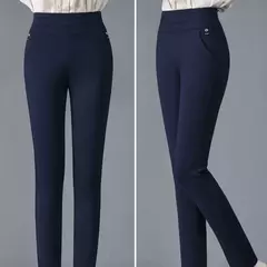 Calça lápis de lã feminina, roupa formal, roupa feminina fina, elástico longo básico, senhora preta do escritório, outono, inverno