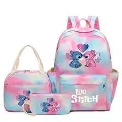 Disney Cartoon School Bookbag para crianças, Lilo e Stitch Student, Boy and Girl Schoolbag, mochila colorida com lancheira, adolescente, 3pcs por conjunto na internet