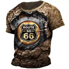 Imagem do Camiseta clássica de manga curta solta masculina, American Route 66, blusa esportiva casual, roupa de secagem rápida, moda gola-O, retrô, verão