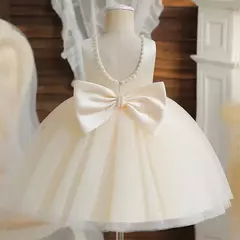 Vestido de tule sem costas para bebé com laço grande e pérolas, 1 ° vestido de aniversário, princesa infantil, vestido baptizado, 1 a 5 anos - comprar online