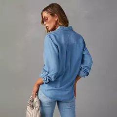 Imagem do Camisas jeans soltas femininas, blusas monocromáticas, tops casuais, moda vintage, jovem feminina, verão, 2024