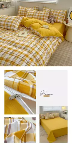 Conjunto de cama estilo xadrez, capa de edredom para pele, lençol fronha, roupa de cama de casa, solteiro, completo, queen, king size