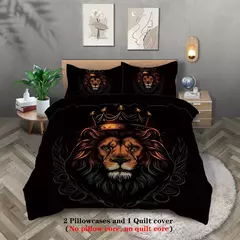 Imagem do Conjunto do fundamento macio e confortável, 3-Piece Set, Padrão Leão Impresso, Queen, King, cama de casal, Quarto, quarto, Hotel, Adultos