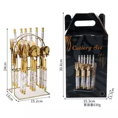 Louça de aço inoxidável com contas duplas, Rack com alça de plástico, faca de bife, garfo e colher, presentes high-end, 24PCs - comprar online