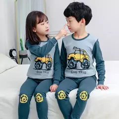 Conjuntos de pijama de algodão de manga comprida infantil, Roupa infantil, Pijama adolescente, 6 anos, 8 anos, 10 anos, 12 anos, 14 anos, Outono - loja online