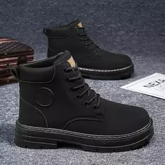 Botas casuais de cano alto masculinas, bota masculina de motocicleta, calçado de trabalho com renda, ruibarbo robusto, retrô, inverno - Wolf Magazine