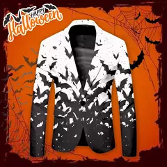 Terno solto casual estampado em Halloween masculino, jaqueta de botão único, p - Wolf Magazine