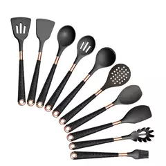 Imagem do Conjunto De Utensílios De Cozinha De Silicone Resistente Ao Calor, Espátula, Colher, Ferramentas Antiaderentes, Alça Banhada A Ouro Rosa, Suporte, Presente De Cozinha