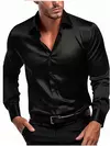 Camisa casual de manga comprida masculina, social e empresarial, cor sólida, moda outono