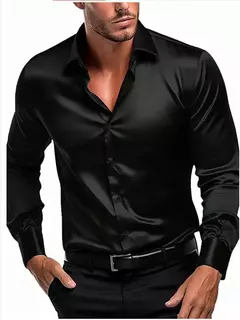 Camisa casual de manga comprida masculina, social e empresarial, cor sólida, moda outono