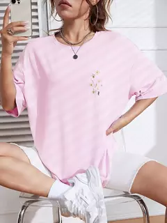 Lindos clusters de flores femininos estampa camisetas de algodão, tops casuais respiráveis macios de manga curta, roupas de rua soltas e confortáveis