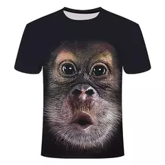 Camiseta masculina de manga curta com estampa de macaco 3D, gola redonda, blusa solta extragrande, roupa divertida, moda verão, nova