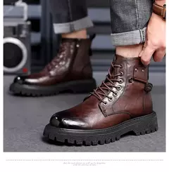 Qualidade superior designer de couro de vaca do vintage botas de neve dos homens de negócios botas de couro genuíno dos homens rendas acima botas de motocicleta ao ar livre - comprar online