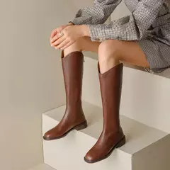 Botas de couro natural para mulheres, sapatos góticos de veludo, botas longas para senhoras, botas ocidentais, outono e inverno