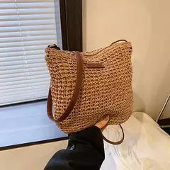 Imagem do Bolsas boêmias de praia de palha para mulheres, alta capacidade, bolsa de ombro artesanal, bolsas de tecido casual, bolsa