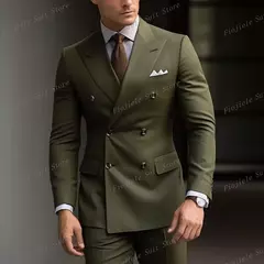 Verde militar masculino negócios formal ocasião smoking noivo padrinho festa de casamento baile terno masculino 2 peça conjunto blazer calças na internet