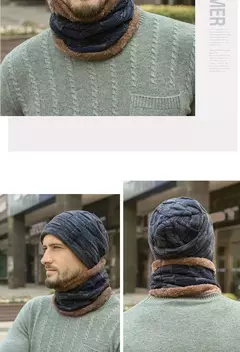 Gorro e cachecol forrado com lã masculina e feminina, chapéu grosso de malha quente, bonés masculinos, mais veludo, infantil, inverno - loja online