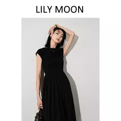 LILYMOON-vestido longo de emenda francês, saia de cintura alta, preto, fino, temperamento, cem, moda, verão