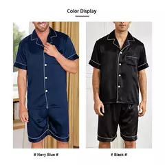 Imagem do Conjunto de pijamas de manga curta masculino, camisa e shorts de botão, loungewear, roupa de dormir, verão