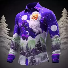 Camisa Masculina Manga Longa de Natal, Estampada em 3D, Papai Noel, Festival, Festa, Roupa Casual, Venda Quente