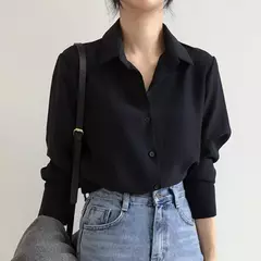 Blusa coreana feminina de chiffon, blusa branca, camisa de fundo preto, roupa de escritório, todos os fósforos, moda, nova, 6830, primavera na internet