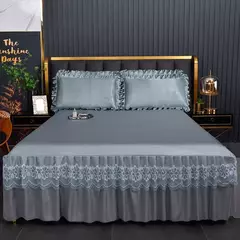 Saia de cama moderna de renda real, saia com elástico para cama queen e king size, máquina respirável e lavável lençóis, 3 pçs/set