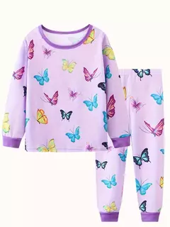 Unicórnio cartoon pijama para meninas, manga longa, duas peças set