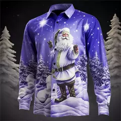 Camisa Masculina Manga Longa de Natal, Estampada em 3D, Papai Noel, Festival, Festa, Roupa Casual, Venda Quente - loja online