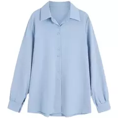 Imagem do Camisa casual feminina de chiffon, manga comprida, blusa solta sólida, tops para senhora do escritório, moda feminina, S-4XL, primavera e outono