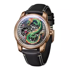 OBLVLO-Mecânica Dragon Dial relógio automático para homens, couro, roda dupla, luminosa, impermeável, esporte, novo design, JM-DRAGON - loja online