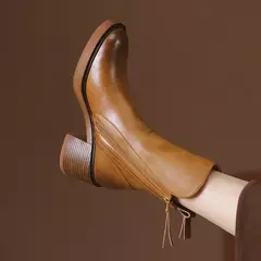 Botas de plataforma chelsea para mulheres, salto robusto, dedo do pé redondo, marrom, ankle boots, salto alto, couro, ao ar livre, novo - comprar online