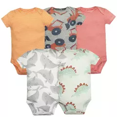 Bodysuit dos desenhos animados para bebês meninos e meninas, macacão de manga curta 100% algodão, roupas recém-nascidas, roupas de bebê 0-24months, 3-5pcs, novo - comprar online