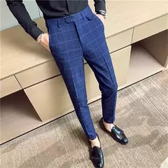 Calça xadrez listrada masculina, calça justa, social, de negócios, casamento, noivo, nova moda, alta qualidade, 2024 - Wolf Magazine