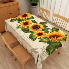 Toalha de mesa retangular girassol, Vintage Farmhouse Waterproof Durable Tablecloth para Home Kitchen Sala de jantar Outdoor Picnic Mat