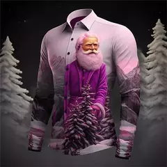 Camisa Masculina Manga Longa de Natal, Estampada em 3D, Papai Noel, Festival, Festa, Roupa Casual, Venda Quente