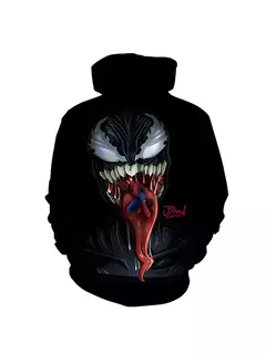 Venom Villain masculino impresso 3D manga longa moletom com capuz, rua adolescente casual roupas plus size, corpo inteiro na internet