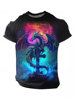 Camiseta de manga curta com estampa Dragão 3D masculina, camiseta casual diária de rua, esportes ao ar livre, moda urbana, verão - Wolf Magazine