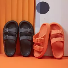 Moda fivela de plataforma grossa chinelos mulher em casa sola macia eva nuvem slides sandálias verão 2023 não deslizamento praia flip flops