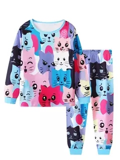 Unicórnio cartoon pijama para meninas, manga longa, duas peças set - Wolf Magazine