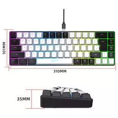 Teclado para jogos com fio USB, 68 teclas, 20 RGB Backlight, Keycaps preto e branco, Windows Laptops, Computador