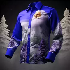 Camisa Masculina Manga Longa de Natal, Estampada em 3D, Papai Noel, Festival, Festa, Roupa Casual, Venda Quente - loja online