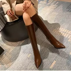 Botas de salto alto para mulheres, zíperes laterais, botas longas para senhoras - comprar online