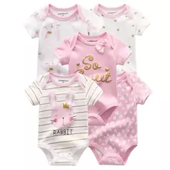 Kiddiezoom-Bodysuits de manga curta recém-nascidos, 100% algodão, infantil Onesies, moda, menino, menina, bebê, 5 pcs por lote - Wolf Magazine