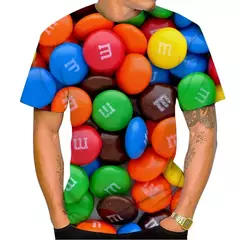 M & m's-Feijão Chocolate Masculino e Feminino T-shirt Estampada em 3D, Casual, Gola Redonda, Manga Curta, Engraçado, Camiseta Infantil, Tops Fofos - comprar online